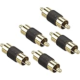 VCE RCA Male to Male Adapter,RCA Audio Cable Extension Connector,5-Pack Gold Plated Dual Male Coupler