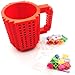 Build-on Brick coffee Mug (Red) - Coffee mug +2 box bricks, BPA-free Coffee Mug Lego Style Puzzle Mugs, Building Blocks Water Bottle Tea Cup, Plastic Mug for Coffee Tea Beverage Drinking