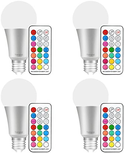 Yangcsl E26 LED Color Changing Light Bulb, 10W Dimmable RGB LED Light Bulbs with Remote Control, 60 Watt Equivalent (Pack of 4)