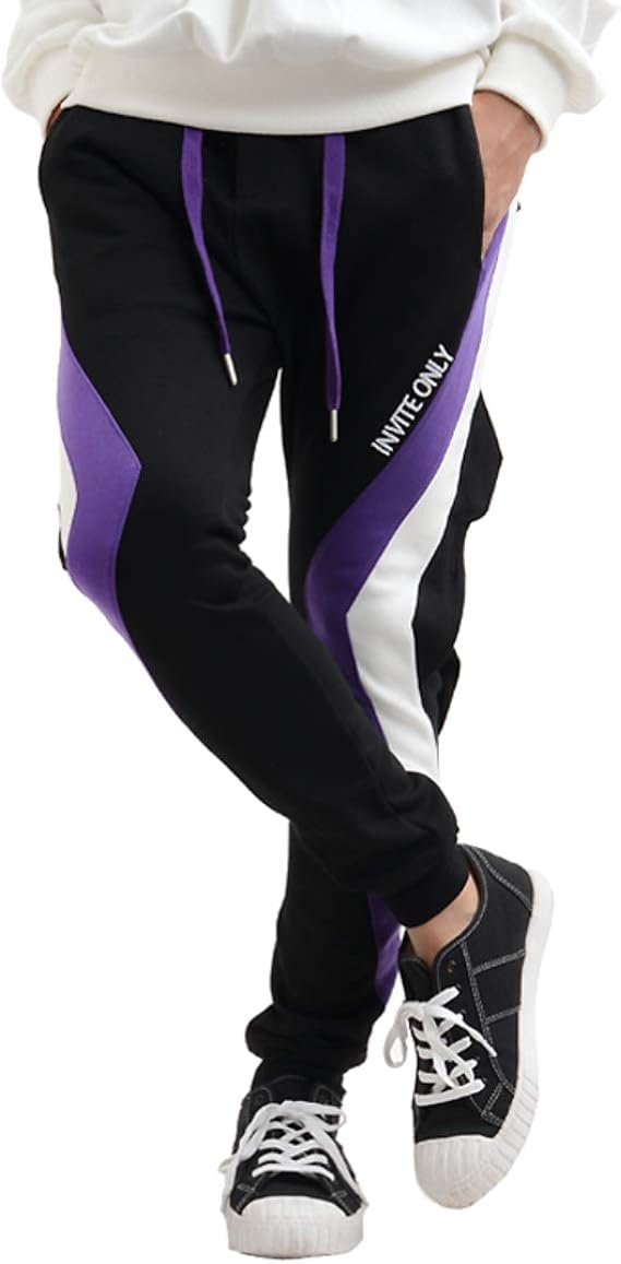 Amazon ボトムス パンツ ラインパンツ ジョッパーズパンツ ポンチ ペアルック カップル 韓国ファッション 男女兼用 メンズ レディース 黒 黄色 紫 韓国 ファッション 春 春服 かわいい かっこいい ロングパンツ 通販