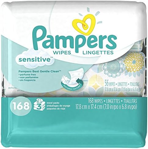 Pampers Sensitive Hypoallergenic, Clinically proven Mild, Gentle Cleaning, Restores Natural Skin pH Baby Wipes Flip Top 168 Count