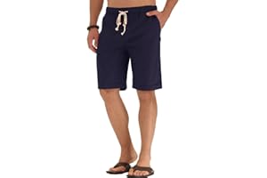 NITAGUT Men's Linen Casual Classic Fit Short Drawstring Summer Beach Shorts