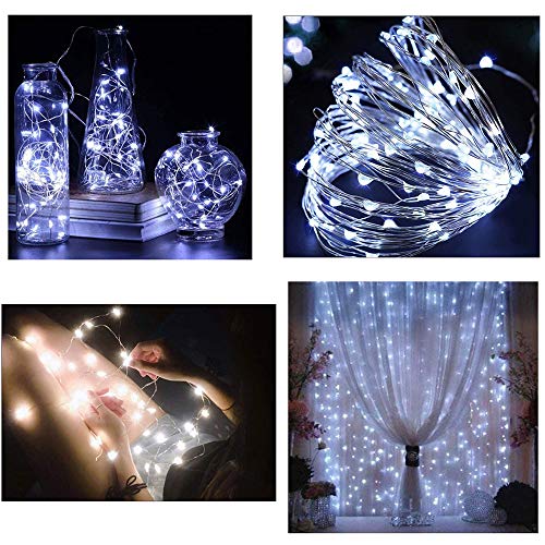 Upgraded Solar Outdoor String Lights- 100 LED 8 Modes Copper Wire Lights, 2-Pack Solar Garden Lights, Waterproof Fairy Lights for Tree, Patio, Home, Yard, Pathway, Party, Wedding (32FT, White)