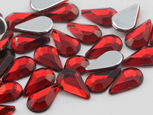 10x6mm Red Ruby H103 Flat Back Teardrop Acrylic Jewels High Quality Pro Grade - 100 Pieces