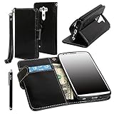 LG G3 Vigor case, LG G3 Mini case, E LV LG G3 Mini case cover - Deluxe Classic PU Leather Flip Wallet Case Cover for LG G3 Mini D725 with 1 Black Stylus - Black