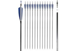 Jocoo 12Pack 30-inch Carbon Arrow with 4" Turkey Feathers, Hunting/Targeting Arrow for Compound Recurve Longbow
