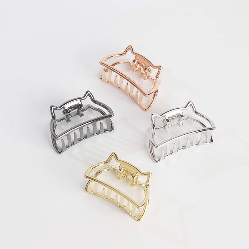 Fodattm Set of 4 Women Vintage Metal Small Hair Claw Hair Jaw Clips Ponytail Clip Hair Clamp Accessories (Cat shape) - Image 3