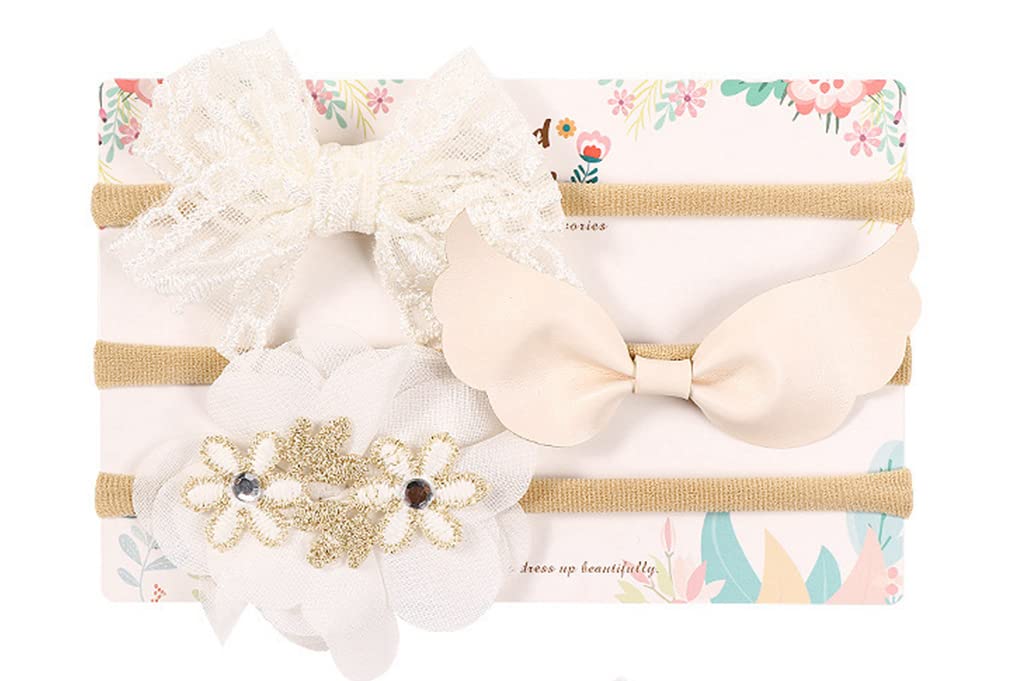 Nylon Bow Floral Headband for Newborn Toddler and Baby Girl 3 Packs (set 01)