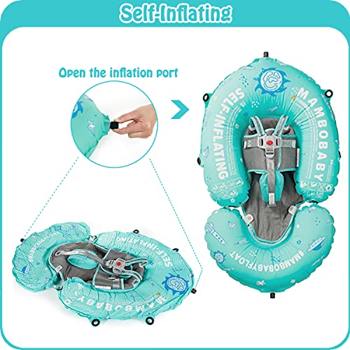 Mambobaby Baby Float Self-Inflating Baby Pool Float, AnjeeIOT Compressible Pool Swim Float Infant Soft Solid Swimming Trainer, Baby Float with Removable UPF 50+ UV Sun Protection Canopy