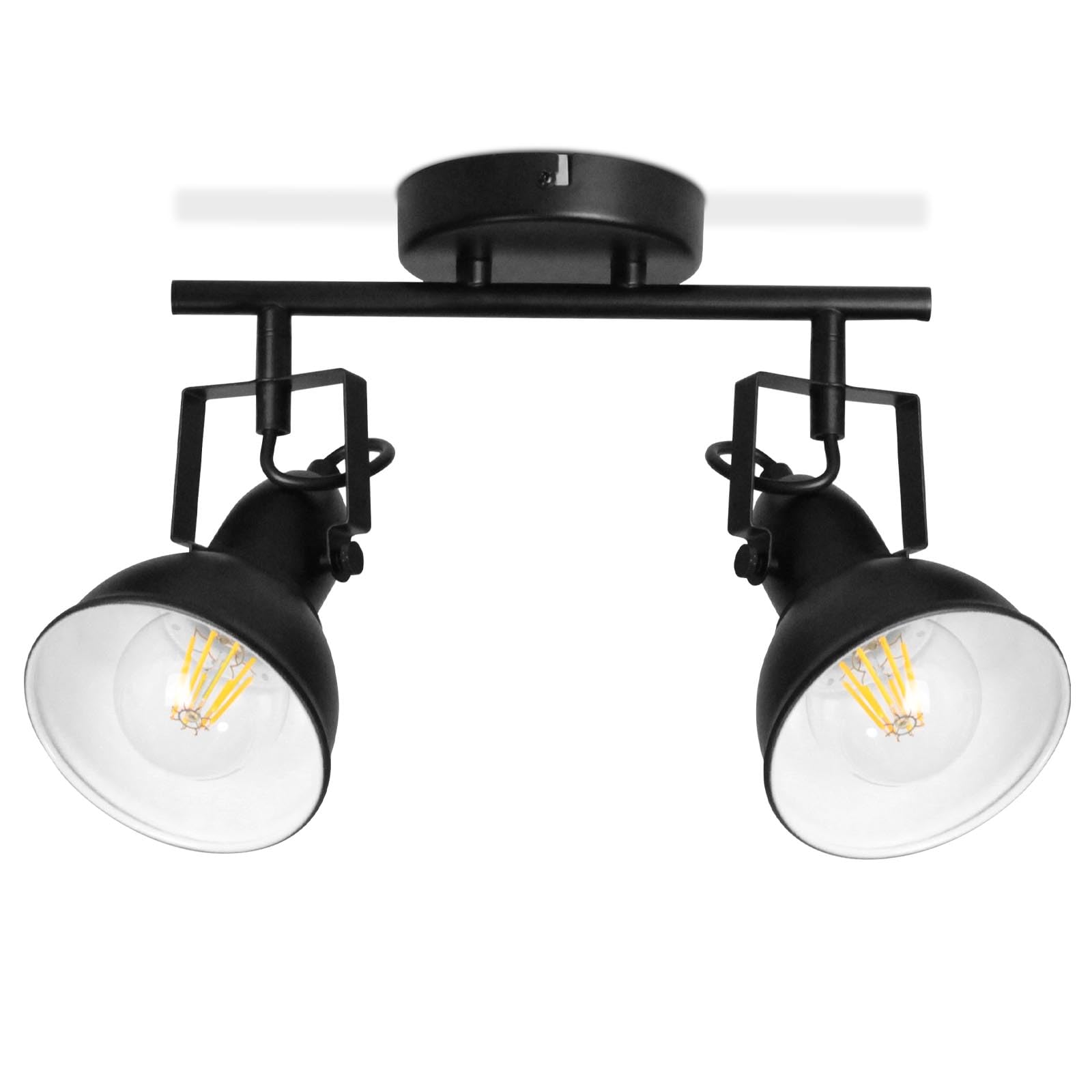 HiBay 2 Way Ceiling Light, Black Spotlights Lights Fitting, Retro Adjustable Ceiling Spots Fixture E27 for Living Room Bedroom, No Bulbs