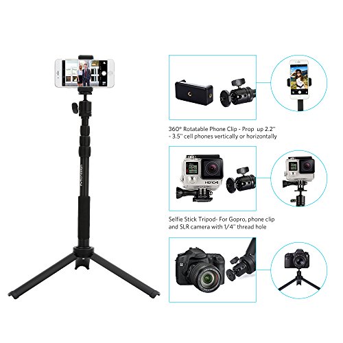 Camera Tripod, Moreslan Extendable Aluminum Bluetooth Selfie Tripod 360 Degree Adjustable Monopod Stand with Remote Control for Phone (Smartphone), Gopro and Digital Cameras - Black