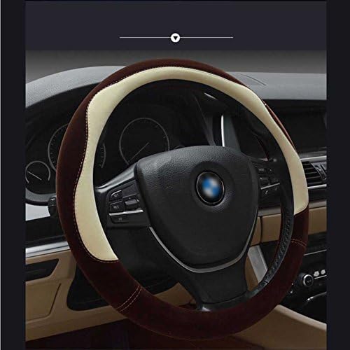 Steering Wheel Cover Made of Short Plush, Warmer Hands In Winter, Anti-slip, Odorless, 1.5lb, Fits 15"/38cm Steering Wheel. (Black and Gray) (Brown and Beige)