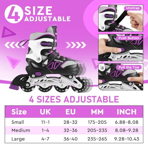 Adjustable Inline Skates for Boys and Girls with Luminous Wheels Roller Skates for Beginners and Women