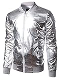 JOGAL Mens Metallic Nightclub Styles Zip Up Varsity Baseball Bomber Jacket XX-Large Silver