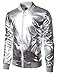 JOGAL Mens Metallic Nightclub Styles Zip Up Varsity Baseball Bomber Jacket XX-Large Silver