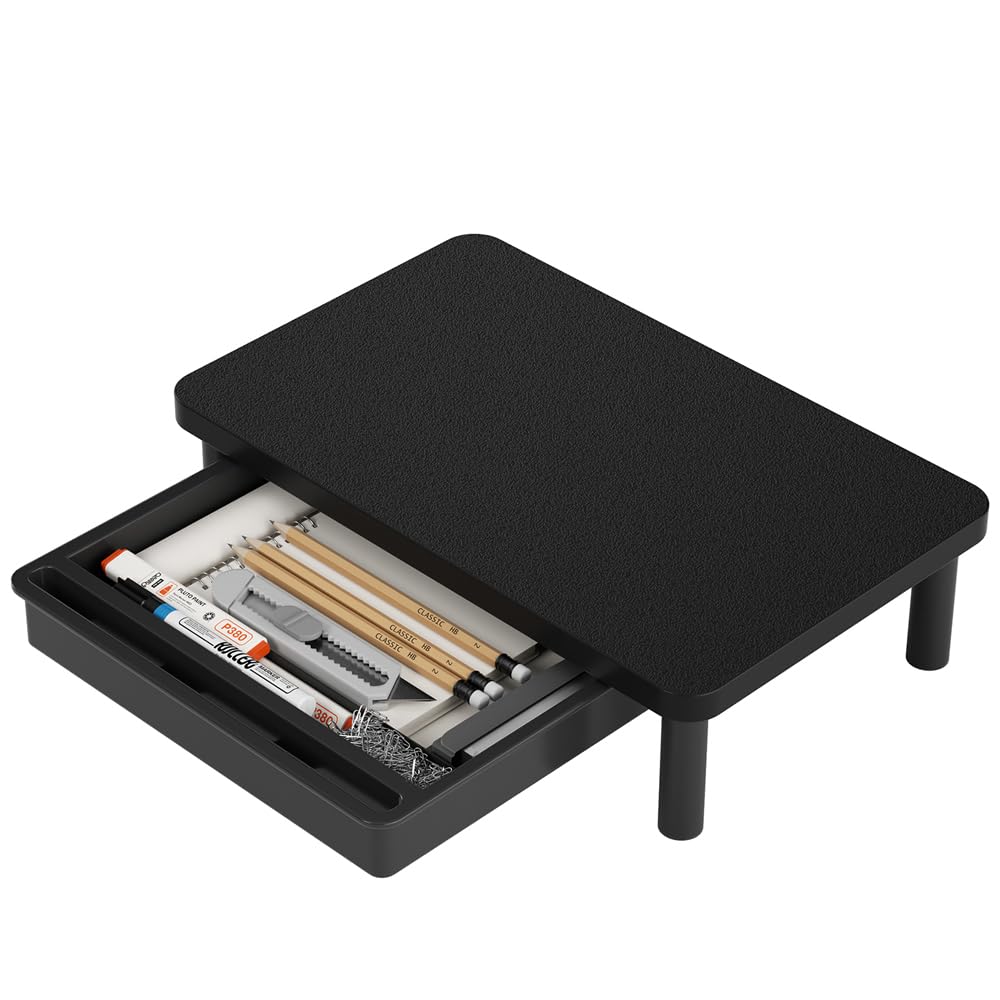 Photo 1 of Fumark Sleek Wooden Monitor Stand Riser with Drawer, Height Adjustable Computer Monitor Stand for Perfect Ergonomic Eye Level, Multifunctional Desktop Organizer Stand for Laptop, PC, Printer(Black)