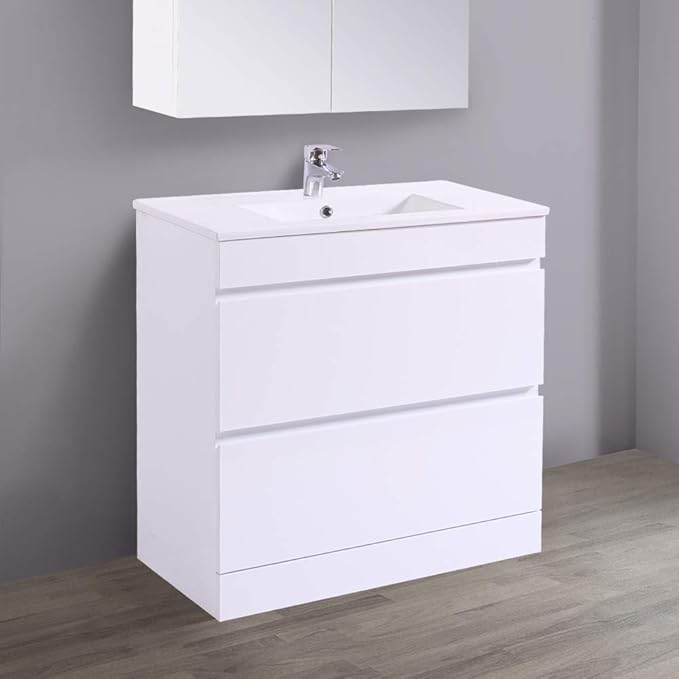 NRG 800mm White Floor Standing Vanity Sink Unit Ceramic Basin Bathroom