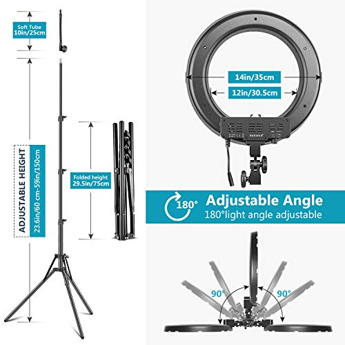 Neewer 14inch Outer 12inch Inner Dimmable Ring Light Lighting Kit 50W Fluorescent Continuous