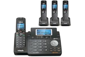 VTech DS6151-11 DECT 6.0 2-Line Expandable Cordless Phone + (3) DS6101-11 Accessory Handset, Black