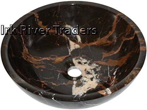 Belgravia Marble® Natural Marble Stone Bathroom Basin Sink Counter Top Vessel Vanity Wash Bowl Bath Countertop Sink Deep Round (16" X 6", Black Gold)