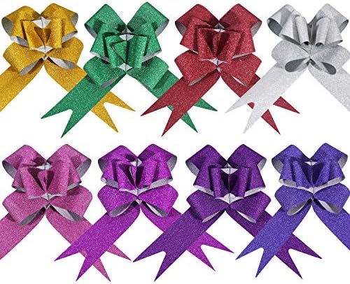 Sumind 160 Pieces Christmas Pull Bows Gift Wrapping Bows Knot Glitter Bow Ribbon for Christmas Wedding Decoration (47cm3cm)