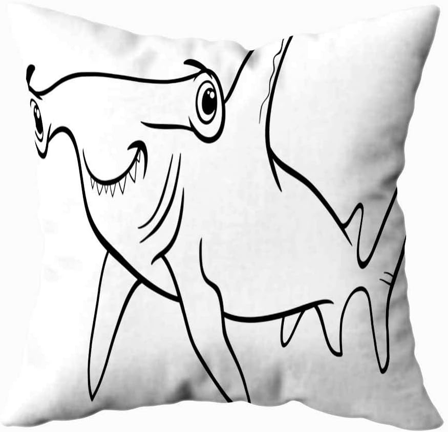 Pamime Fun Pillow Cases 18X18,Square Throw Pillow Covers Black White Cartoon Illustration Shark Fish Sea Life Animal Coloring Book Couch Pillow Covers,Pillow Case Cover for Home