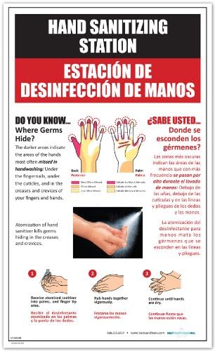 Best Sanitizers LT10008 Bilingual Hand Sanitizing Instructional Laminated Poster