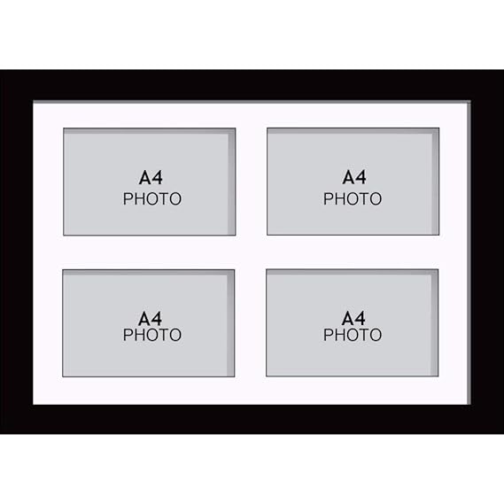 Large Multi Picture Photo Aperture Frame, A4 size with 4 openings in