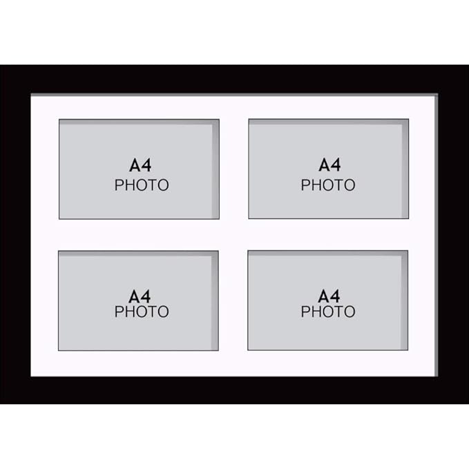Large Multi Picture Photo Aperture Frame, A4 size with 4 openings in