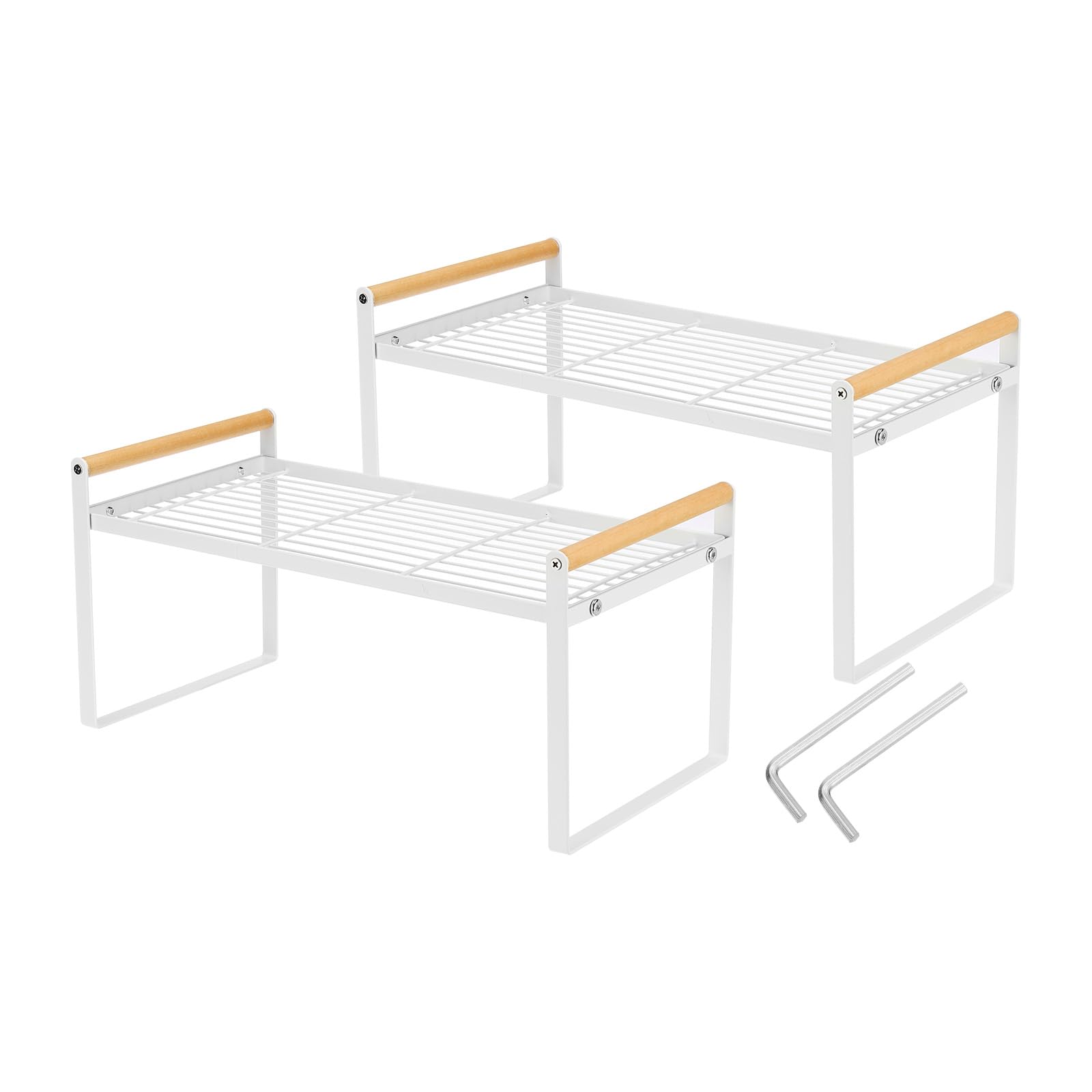 PATIKIL Kitchen Cabinet Organizer Shelves, 2 Pack Stackable Cabinet Shelves Organizer Counter Organizer Rack for Pantry Bedroom Office L16.5in W8.3in H7.9in, White