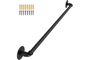 OUSHENG Stair Railing Indoor Hand Rails for Outdoor Steps, Industrial Pipe Handrail Metal Iron Handle Support for Wall Mount Staircase Porch, Vintage Farmhouse Style, 3ft