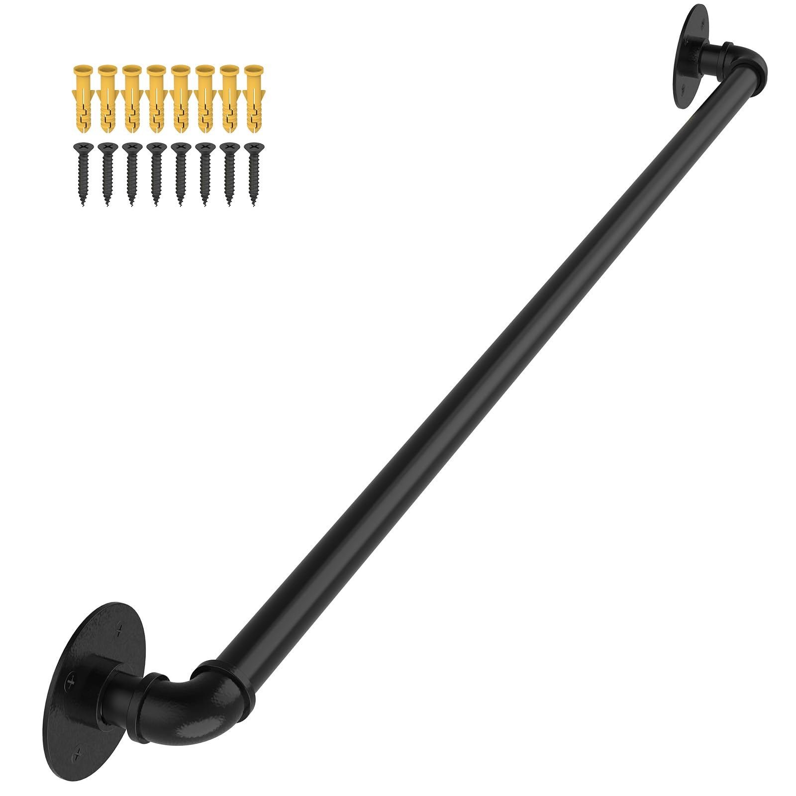Photo 1 of OUSHENG Stair Railing Indoor Hand Rails for Outdoor Steps, Industrial Pipe Handrail Metal Iron Handle Support for Wall Mount Staircase Porch, Vintage Farmhouse Style, 3ft