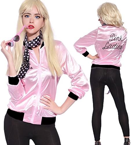 50's Costume Party Jacket Adult Standard Pink with Scarf Halloween Costume Set