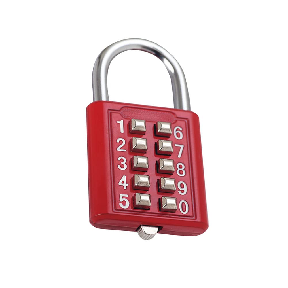 Password Padlock, Anti-Theft Alloy 10 Digit Button Combination Lock for School Locker, Outdoor Gate and Gyms Storage (Red)