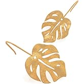 GELVTIC Gold Leaf Earrings for Women Lightweight Statement Palm Leaves Drop Dangle Fall Earring Ginkgo Dangling Monstera Big Filigree Boho Hook Jewelry Birthday Valentine's Day Gift