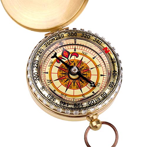 Cozylkx Brass Pocket Watch Compass Luminous Portable Compass Navigational Tool for Hiking Camping