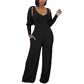 Annystore Sexy 2 Piece Set for Women Fall Outfit Ribbed Knit Long Sleeve Crop Cardigan Wide Leg Pants Set Jumpsuit Clubwear