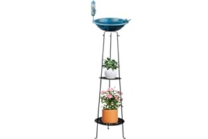 giole Metal Bird Bath with Plant Stand, 13'' Dia Bird Bath Bowl Waterproof Birdbaths & Feeder Combo for Patio, Garden, Yard