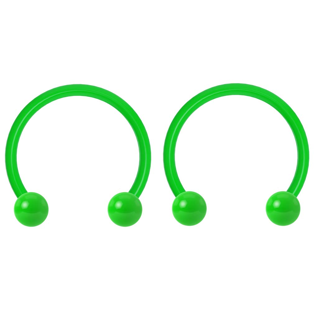 Bling Piercing 2pc 1.2mm 16g Dental-Grade Acrylic Green Horseshoe Bar Hoop 3mm Ball Circular Barbells Earrings Cartilage Helix Septum Nose Lip Rings - 10mm