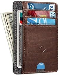 Slim Minimalist Wallet Card Holder, Fintie RFID Blocking Money Pocket with ID Window Credit Card Slot Cases (Brown)