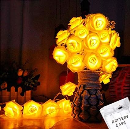 Citra Led Rose Flower Waterproof Fairy String Light 10ft 20 LEDs Battery Operated Night Diwali Light for Decoration (White&Yellow)