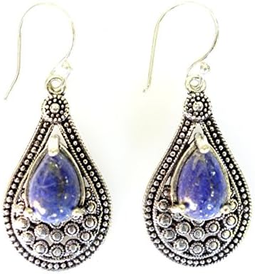 Blue lapis-lazuli gemstone oxidized silver drop dangle earrings for women unique designer fashion earrings by artisan