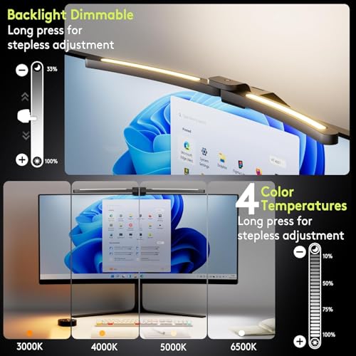 Quntis 66CM Curved Monitor Light Bar with Remote Backlight, Foldable Monitor Lamp with Auto-Dimming, Stepless Dimming, Eye Care No Glare Anti-Blue Screen Light Bar for Gaming Home Office