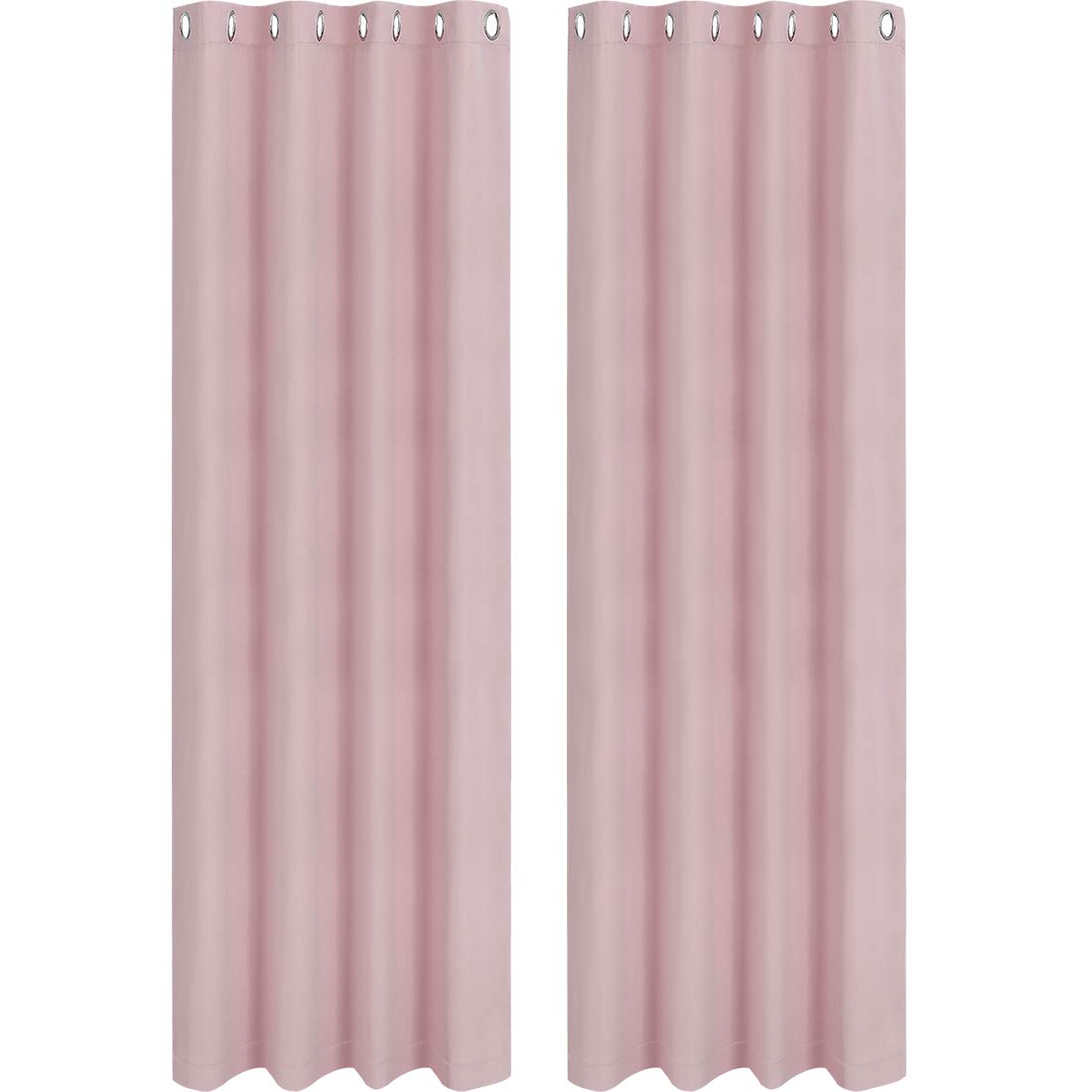PiccoCasa Big Window Treatment Thermal Insulated Grommet Panel Blackout Curtains Tiers for Bedroom Set of 2 Panels, 52 by 95 Inch, Pink