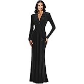 zoteno Long Sleeve Velvet Formal Dresses for Women V Neck Pleated Mermaid Evening Prom Gowns with Tie