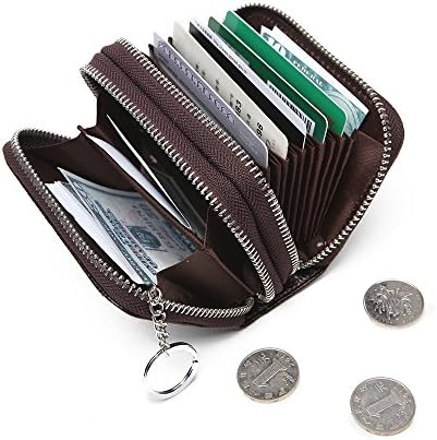 RFID Womens Card Holder Accordion Style Card Case Wallet with keyring (Coffee)