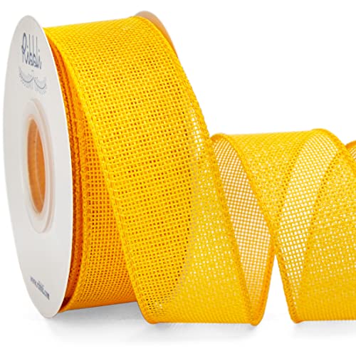 Ribbli Yellow Burlap Wired Ribbon,1-1/2 Inch x 10 Yard, Wired Edge Ribbon for Big Bow,Wreath,Tree Decoration,Outdoor Decoration