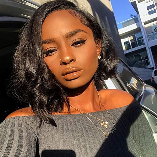 ALI BFF Brazilian Body Wave Virgin Human Hair Lace Front Wigs Knots Bleached Short Bob Hair Afro Wigs Pre-Plucked with Baby Hair Natural Hairline(12 inch)