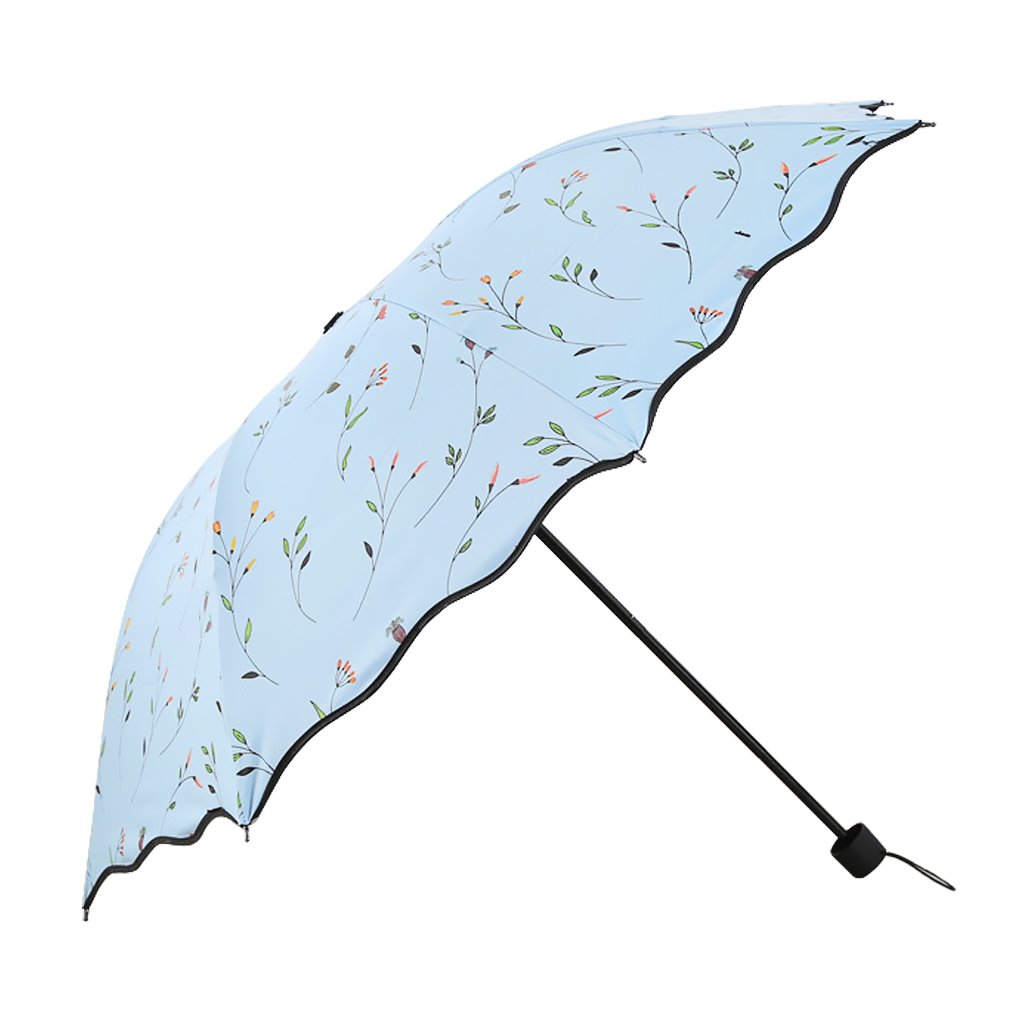 JIAHG Women’s Folding Floral Sun Umbrella Portable UV Protection Ladies Sun Parasol Windproof Strong Compact Umbrella Summer UPF 50+ Lightweight Travel Garden Sun Rain Umbrellas (Blue)