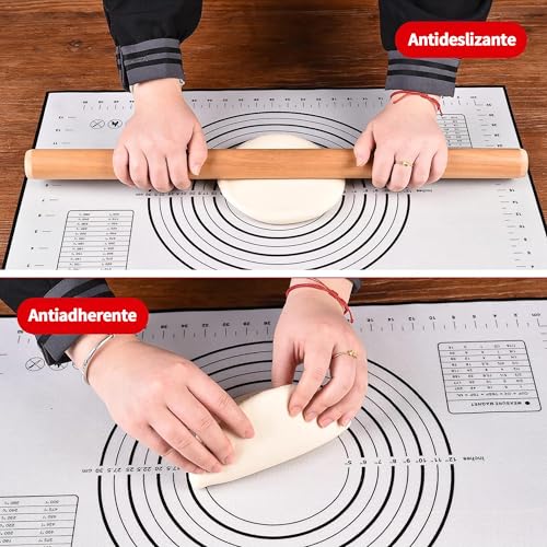 SAEIV Silicone Baking Mat Black, 60x40cm, Non-Slip Mat with Size Marks, Non-Stick Surface, Heat Resistant Kitchen Mat with 3 Scrapers